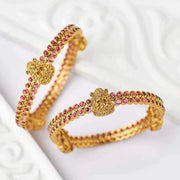 Gold-Plated Traditional Bangles with Ruby Stone