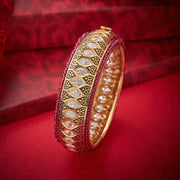 Gold-Plated Traditional Bangle with Kundan Stones & Ruby Beads