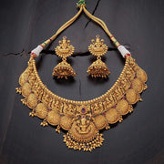 gold plated laxmi design Synthetic Stones choker set