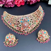 BEAUTIFUL AND INTRICATE NAVRATTAN CHOKER WITH STUDS