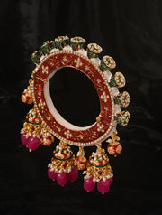 Pink Green Gold Tone Kundan Meenakari Kada