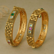 GOLD PLATED KUNDAN RUBY BANGLE SET