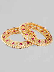 gold Plated Handcrafted Ruby Stone Set of 2 Bangle Set