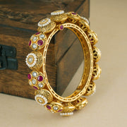 GOLD PLATED KUNDAN RUBY PACHELI OPENABLE KADA