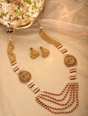 Red Gold Tone Temple Necklace Set with Pearls