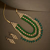 white stone and green beads mala necklace and earings