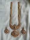 Matte Gold Finish Uncut Long Haram with Earrings