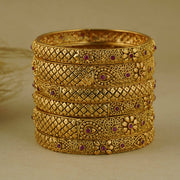 GOLD PLATED STONE BANGLE SET (SET OF 6)