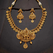 gold plated Synthetic Stones temple design choker set