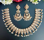 TRADITIONAL PEARL NECKLACE SET IN 22K GOLD MATCHED WITH CHANDBALI EARRINGS