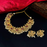 Gold Finish White Temple Jewellery Set