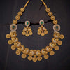 Gold Plated Antique Coin Necklace Set With Zircon Stones