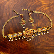 Antique Matte Mahalakshmi AD High Neck Choker Necklace Set