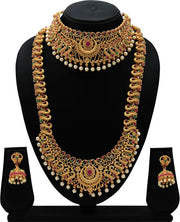 Gold Plated Temple Big Necklace with Small Necklace Jeweller