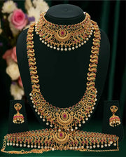 Gold Plated Temple Big Necklace with Small Necklace Jeweller