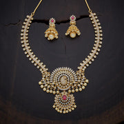 Gold-Plated Addigai Necklace With Traditional Motifs & Stonework